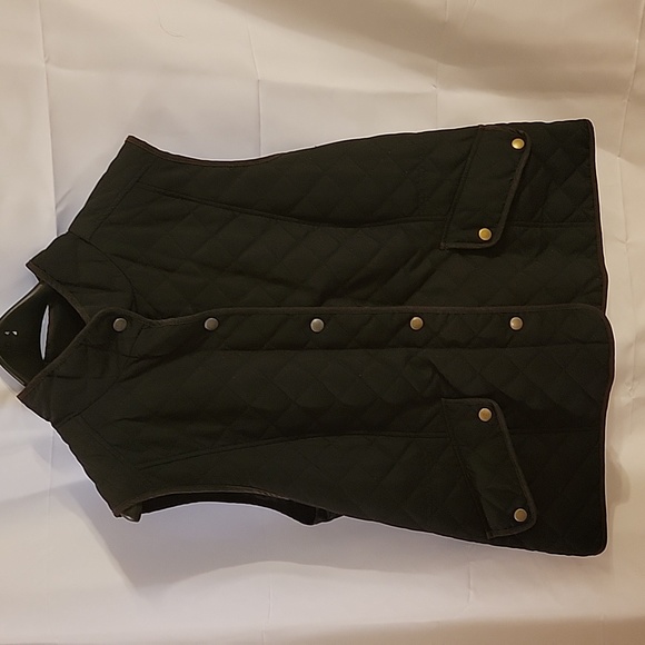 GH Bass Black Quilted Vest Brown Piping Trim Size Large Two Front Pockets VGUC - Picture 3 of 16